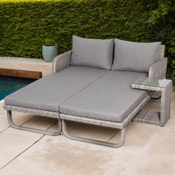 Sicily Aluminium aluminium Sun Loungers with Side Table in Light Grey Weave(#916)